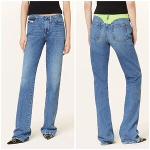 Diesel D-ESCRIPTION Mid Rise Straight Jeans Neon Back Waistband Long Sz 29